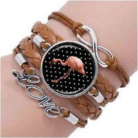 wholesale glass dome bracelet hot sale flamingo bracelet handmade polk a dot round glass dome bird braceletsfashion jewelry