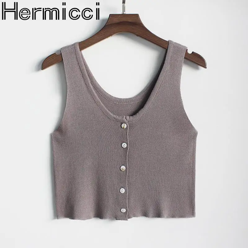 Новинка 2018 летние трикотажные майки Hermicci женская кофта жилет простой эластичный