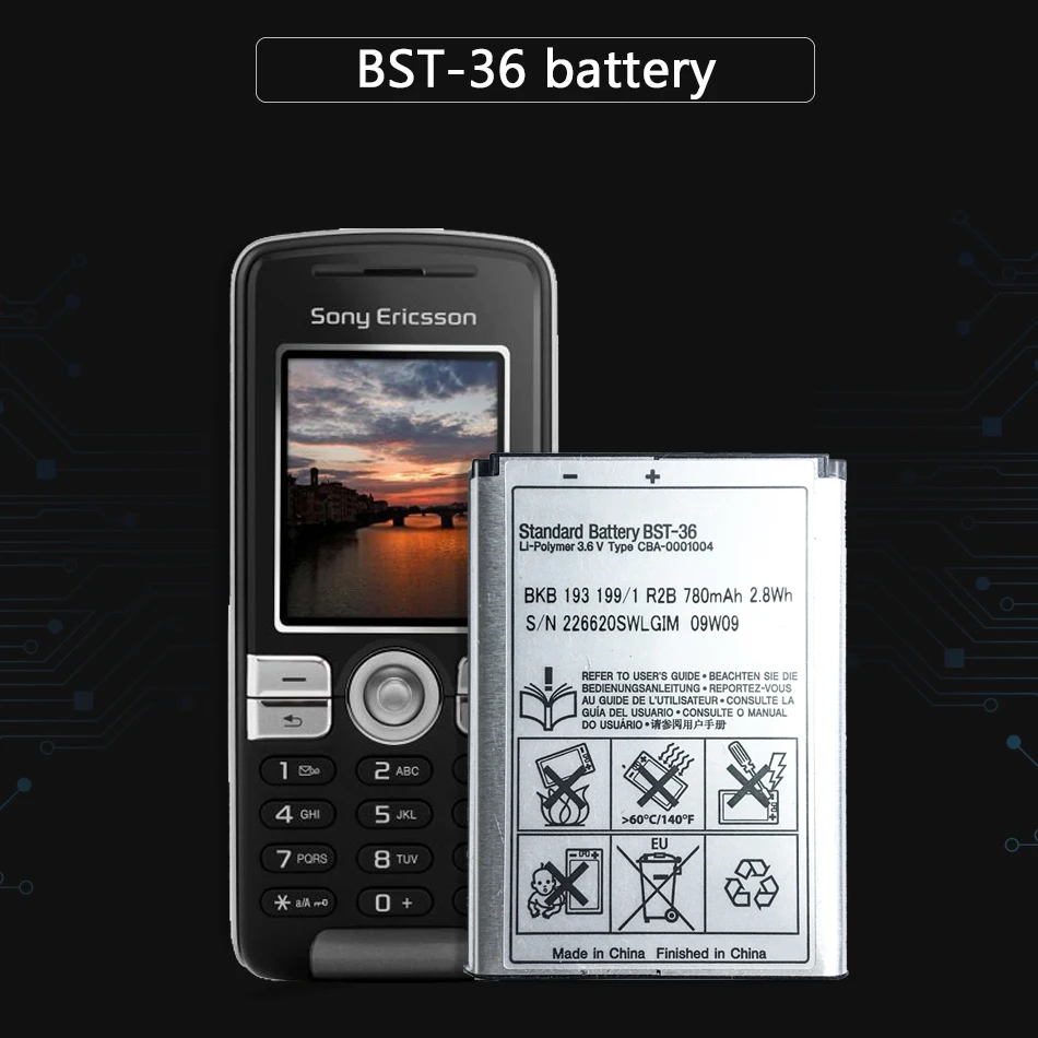 Аккумулятор BST 36 780 мАч для Sony Ericsson J300 K510i Z550a K310 J300C X0001 Z550C K320 K310i W200 Z550i Z558 K310c