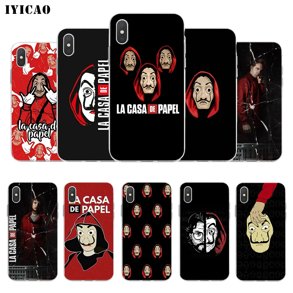 Мягкий силиконовый чехол IYICAO La Casa De Papel для iPhone X XR XS MAX 6 6s 7 8 Plus 5 SE ТПУ