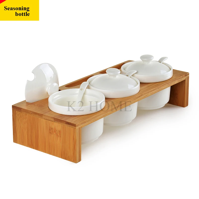 Набор из 3 шт. Керамика приправа специи горшок чаши с ложкой и фарфоровая шкатулка