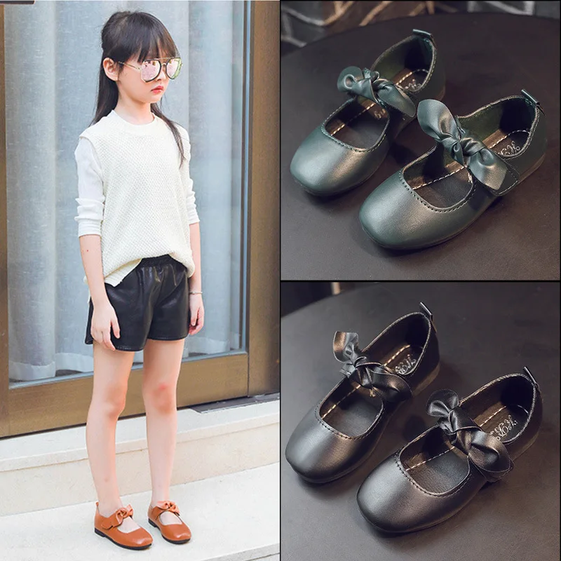 

2019 New Children Girls Leather Shoes for Girls 3 Colors Kids Lovely Flat with Footwear Dancing Dress Shoes for School Students