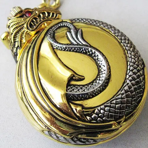 Новый золотой тон Pattern Китайский дракон кварцевые карманные часы Freeship круто|watch