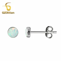 fire opal stone earrings anti allergic titanium stud earring minimalist women men girls ear lobe piercing jewelry accessories