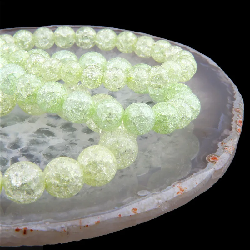 Light Green Cracked quartz Crystal Stone Round loose green crackle glass Beads For Jewelry Making bracelet | Украшения и