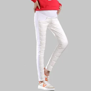 Зимние Пуховые Брюки для беременных женщин двухсторонние брюки-карандаш на утином пуху эластичные плотные брюки для беременных