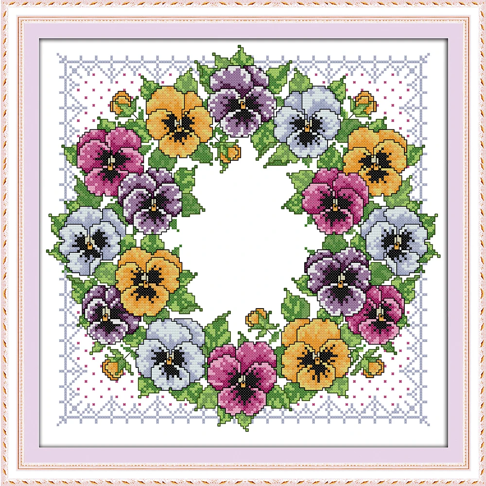 NKF Pansy венок штампованный вышивка крестиком узоры DIY комплекты для рукоделия
