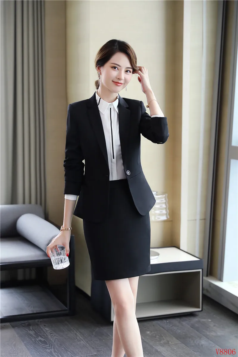 Formal Black Blazer Women Business Skirt Suits and Jacket Sets Ladies Work Wear Office Uniform Style | Женская одежда