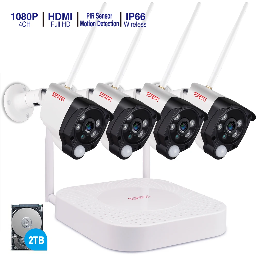 

Tonton 1080P CCTV Camera System Wireless 4CH NVR Wifi Camera Kit 2TB HDD Video Surveillance Smart Home Security IP Cam Outdoor