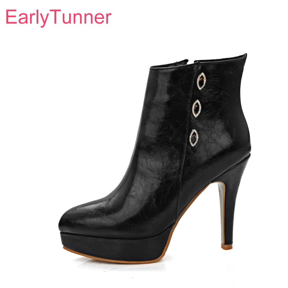 

Фирменная Новинка; Модные женские ботильоны на платформе, красный, черный, металлический, пикантные женские вечерние туфли на высоком каблу...