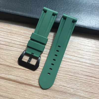 Dark Green Black Мягкий 22 мм 24 мм серый красный черный синий красный белый зеленый силиконовый ремешок для часов Panerai Pilot Iwatch Oris ремешок для часов - Цвет ремешка: Dark Green Black