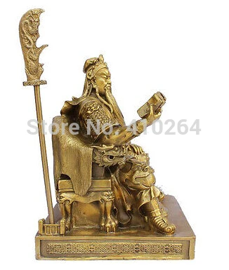 Chinese bronze brass Dragon Guan Gong/ Yu Reading book Statue Gold Color | Дом и сад