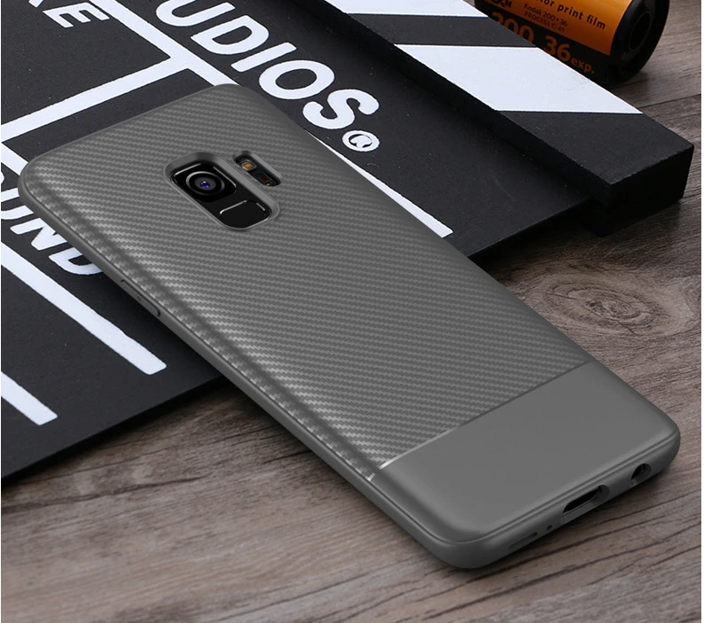 For Samsung Galaxy S9 Plus Shockproof Carbon Fiber Lines Anti fingerprint TPU Silicone Phone Case Cover Shell Protector |