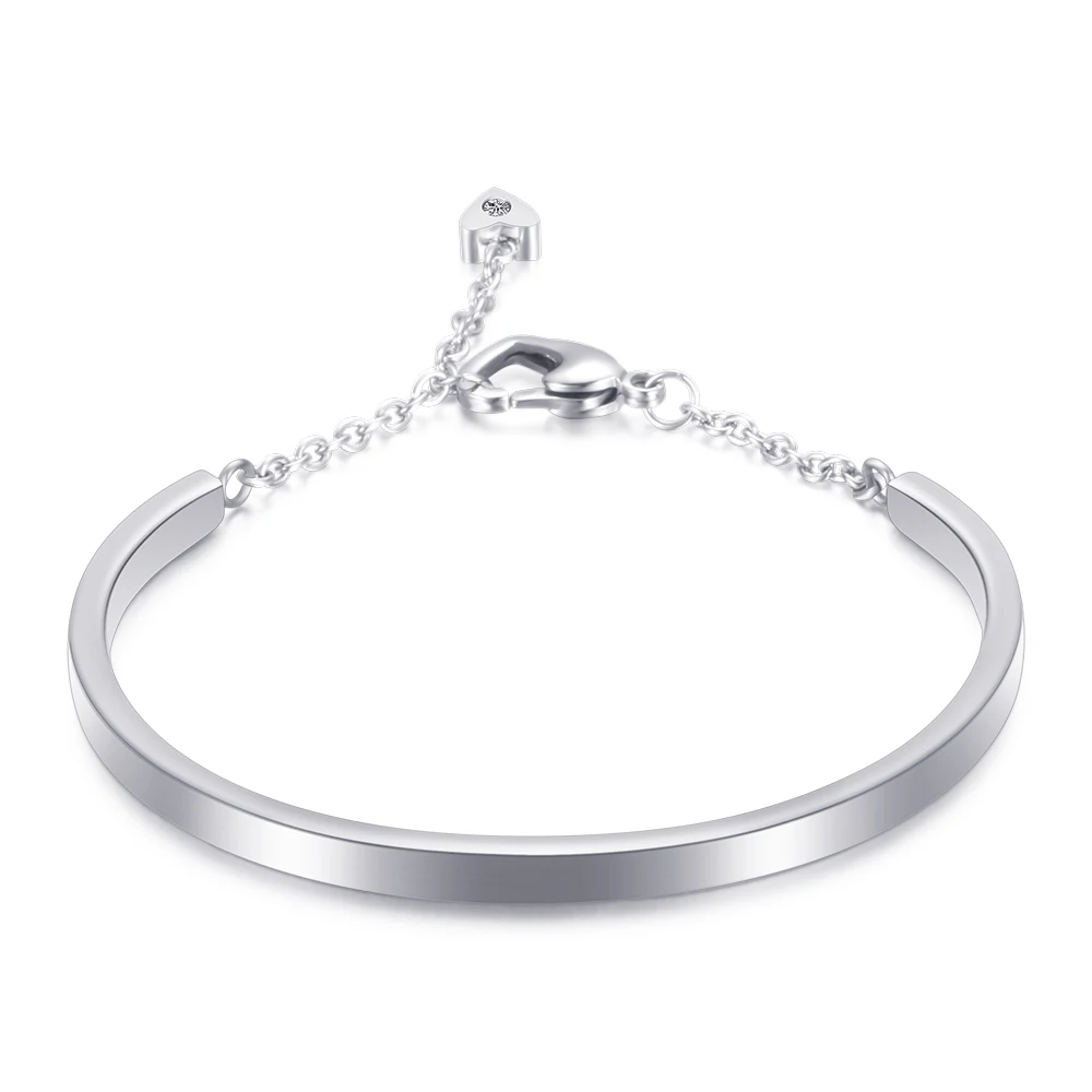 Hot Selling Brand Women Cuff Bracelet 316L Stainless Steel Heart Pendant With Cubic Zircons Bangles 4 Colors Wedding Bangle | Украшения и
