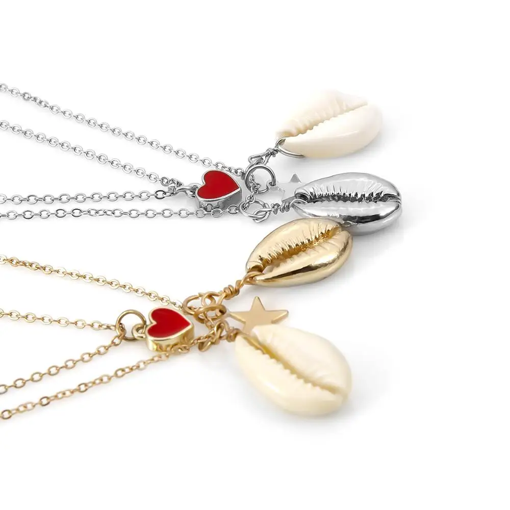 1 шт. женское Двухслойное ожерелье с кулоном в виде ракушки