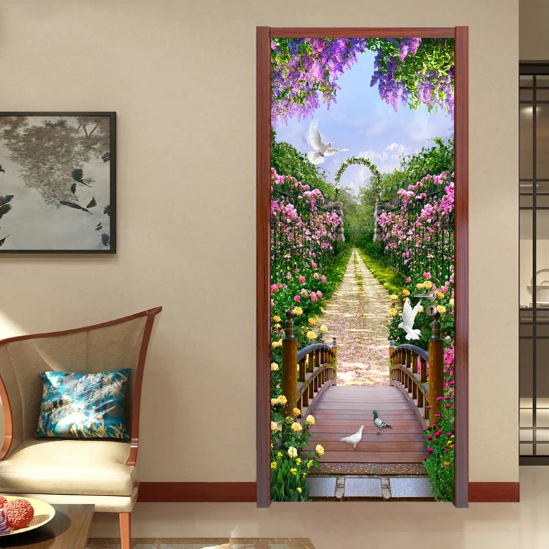Фотообои современные романтические пасторальные 3D росписи DIY двери наклейки