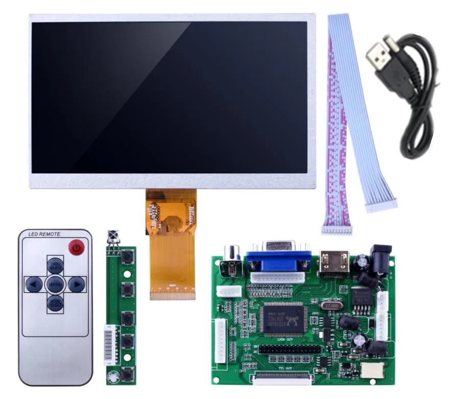 1024*600 ЖК-дисплей TFT монитор с пультом управления драйвером 2AV HDMI VGA для Lattepanda, Raspberry Pi Banana Pi - Цвет: full set