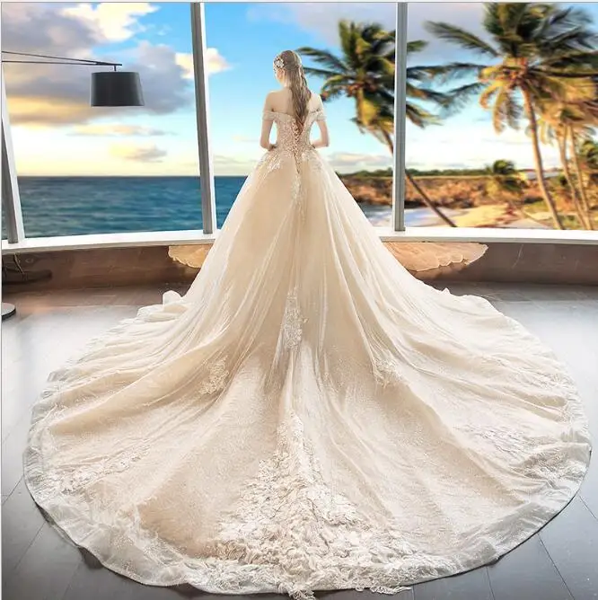 

Royal wedding dress Dubai bridal gown 2019 Wedding tulle white wedding gowns for marriage warm bride dresses vestido de novia