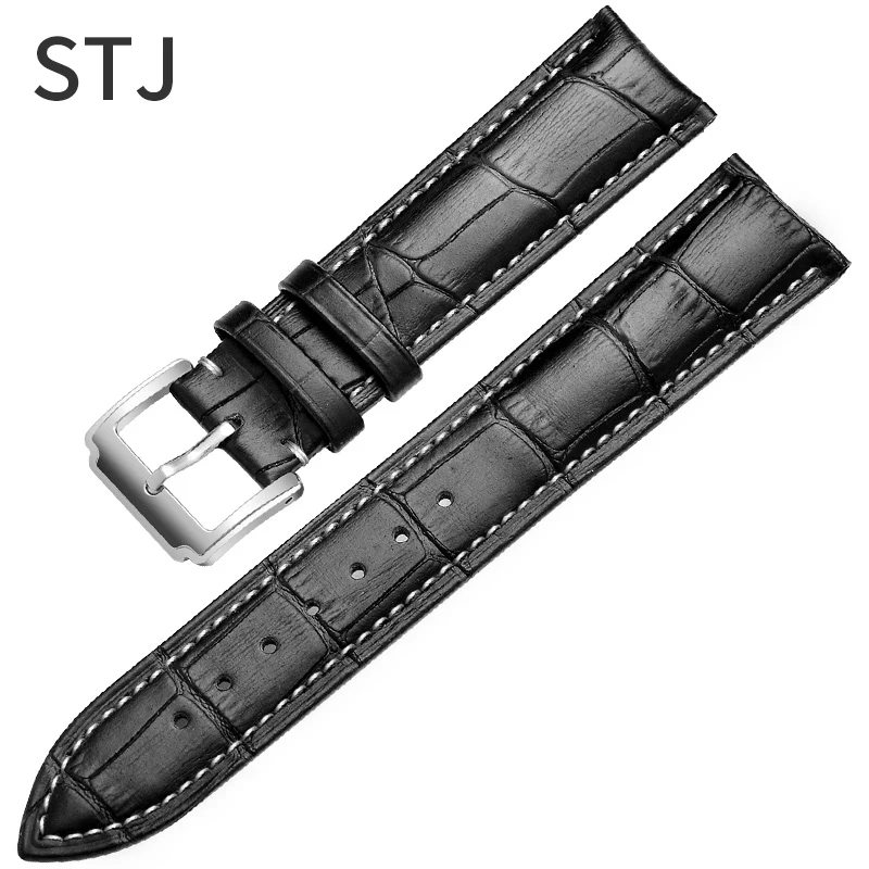 Silver Black-X Ремешок для часов STJ из телячьей кожи 18 мм, 19 мм, 20 мм, 21 мм, 22 мм, 24 мм, для женщин и мужчин, ремешок для часов Tissot Seiko, аксессуары, браслет - Цвет ремешка: Silver Black-X