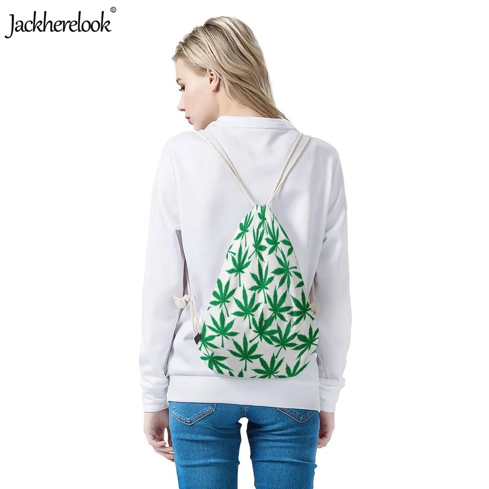 Jackhereook Зеленый конопли листья шаблон женщины мужчины Drawstring сумки повседневные уличные большие рюкзаки для хранения студентов мешок сумки