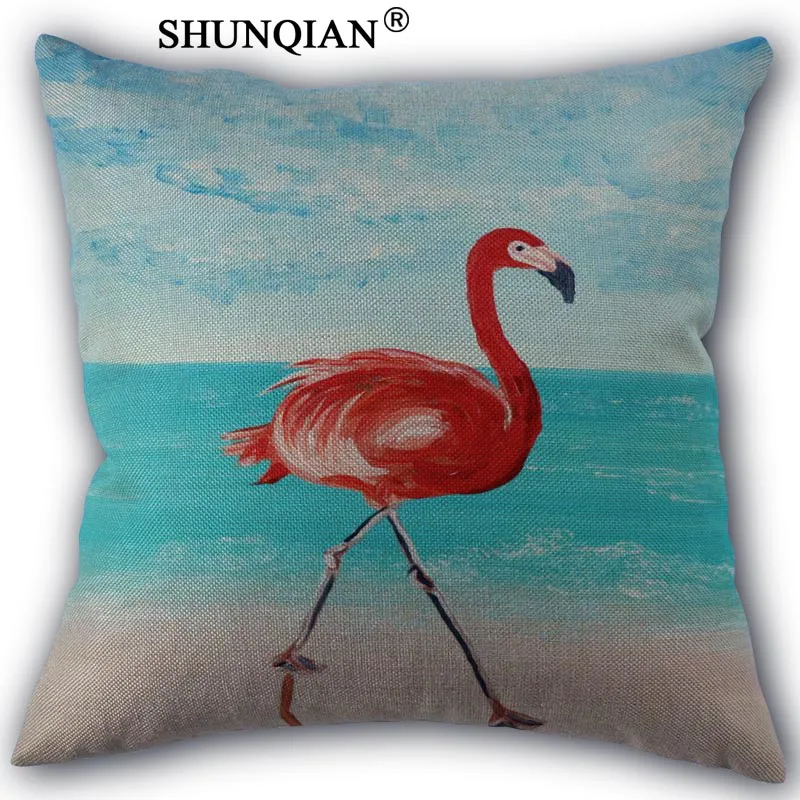 

High Quality Cotton Linen Flamingo Pillowcase Wedding Decorative Pillow Case 45x45CM one sides For Home Pillow Cover A10.17