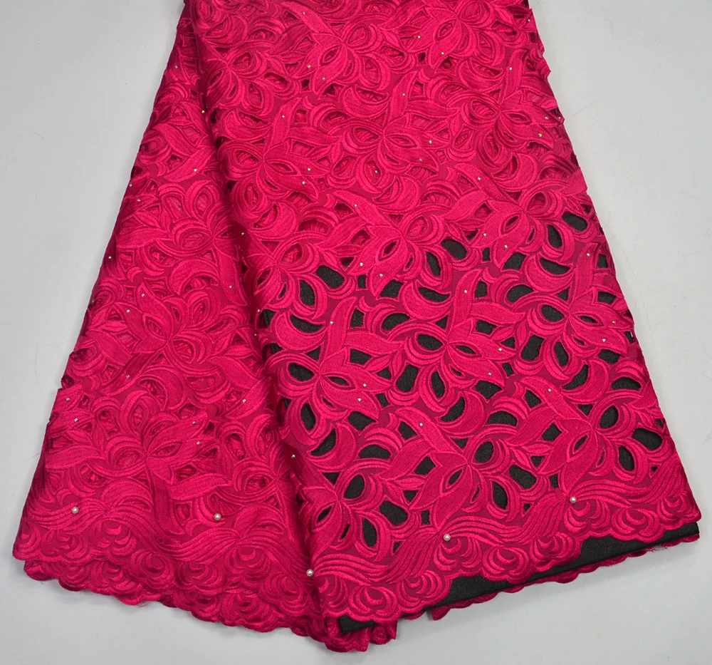 

Latest 100% High Quality Fushia African handcut Swiss Voile lace for Nigeria wedding lace fabrics 5 Yards Handcut Big lace