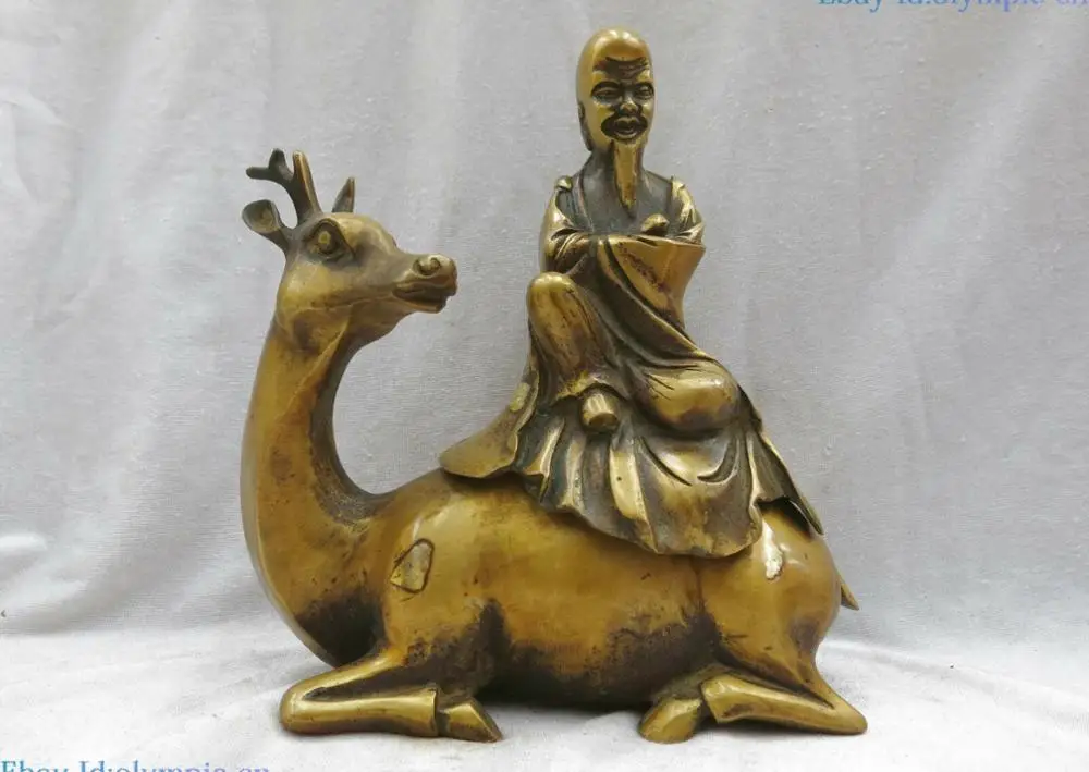 

Fine brass censer China carved copper buddha on the deer incense burner Statue