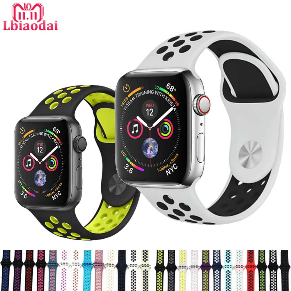 Спортивный силиконовый ремешок для apple watch 42 мм 38 Версия 44 40 correa браслет iwatch серии