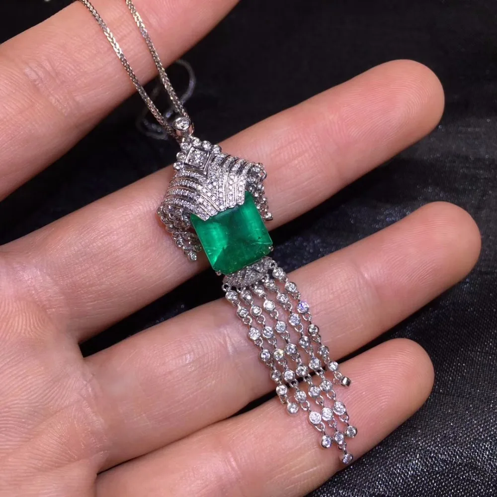 AIGS Fine Jewelry сертификат реальная 18-каратного белого золота AU750 натуральный зеленый изумруд 4.51ct подвески из драгоценных камней для милое Женское Ожерелье