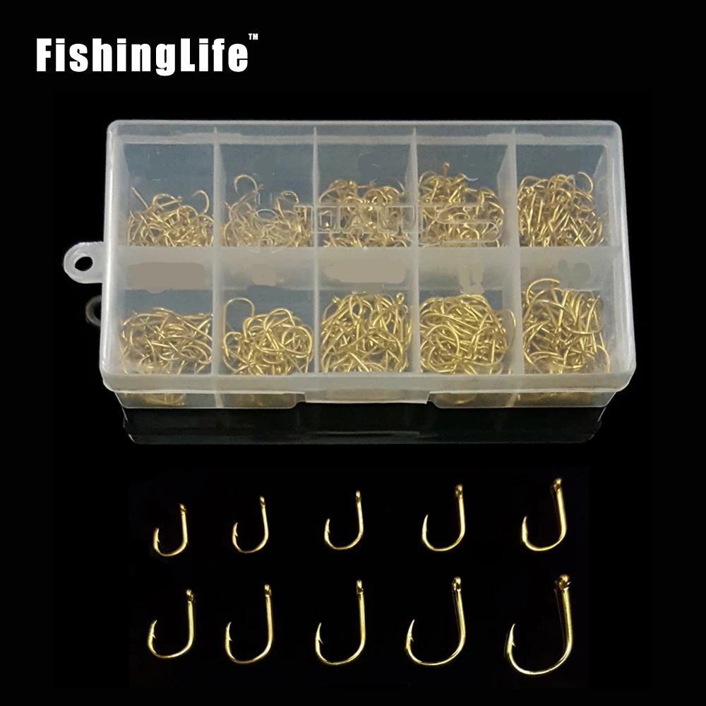 Рыболовные крючки FishingLife 500 шт./кор. золотые черные круглые для морской рыбалки
