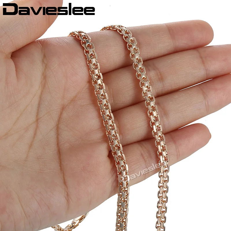 Davieslee Цепочки и ожерелья для Для женщин 585 розовое золотое покрытие Бисмарк кованые Для женщин s Цепочки и ожерелья s цепи кубинский Ромбо 3/4/5 мм 45-55 см GN453
