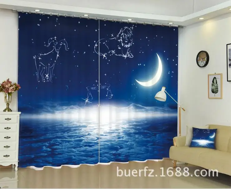 Starry sky Lunar wolves 3D Blackout Curtains Healthy non-pollution Digital Print Customiz Design Tablecloth Shower Curtain | Дом и сад