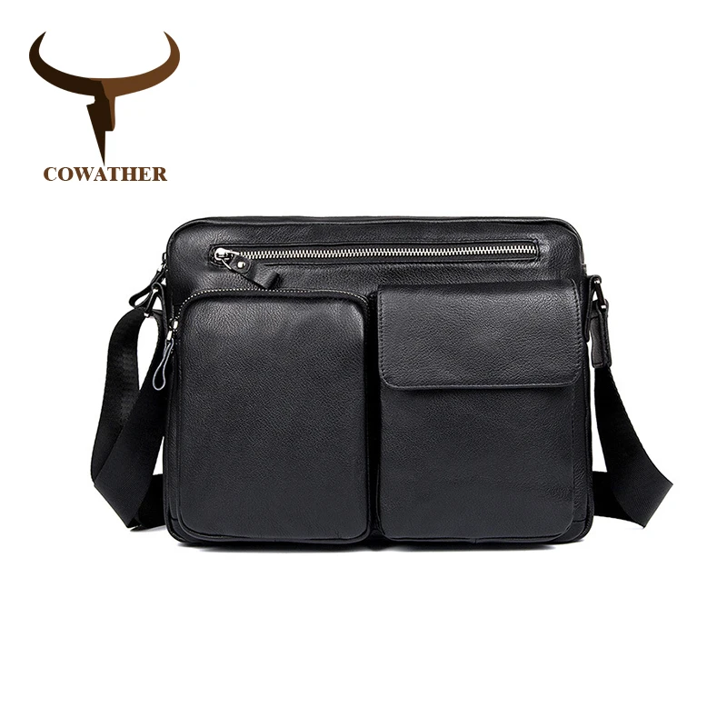 Cowather Топ Корова Пояса из натуральной кожи Курьерские сумки Для мужчин