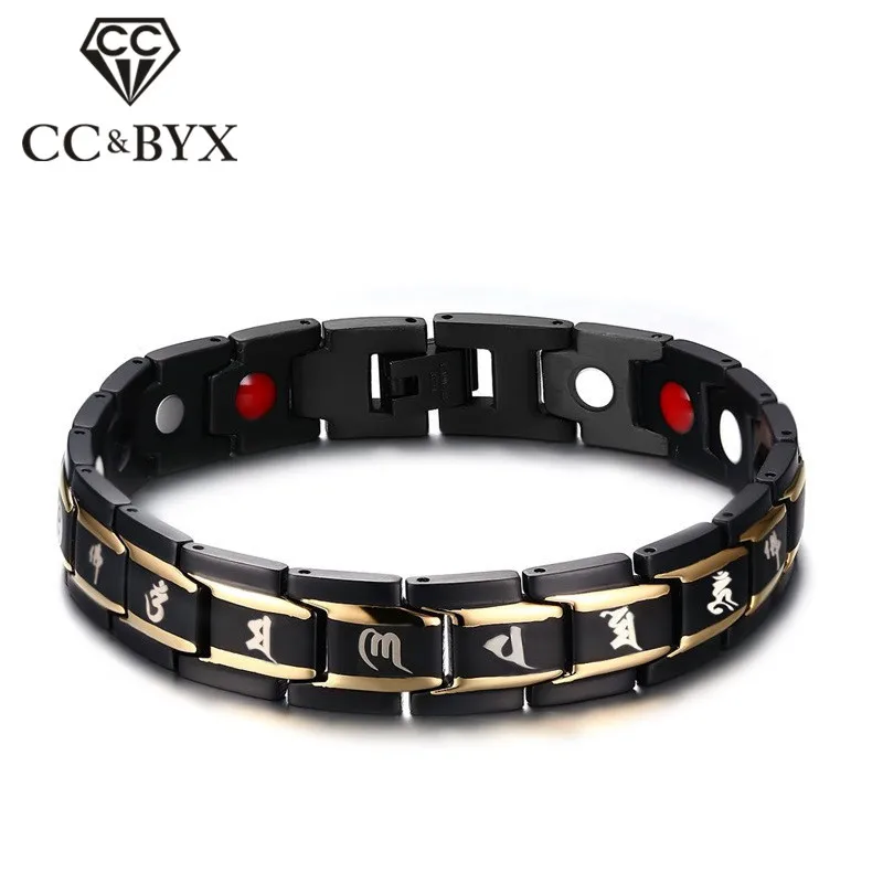 CC 2017 New Jewelry Bracelets For Men Titanium Steel Trendy Bracelet Religion Om Mani Padme Hum Magnet Black Bangles SBRM-003