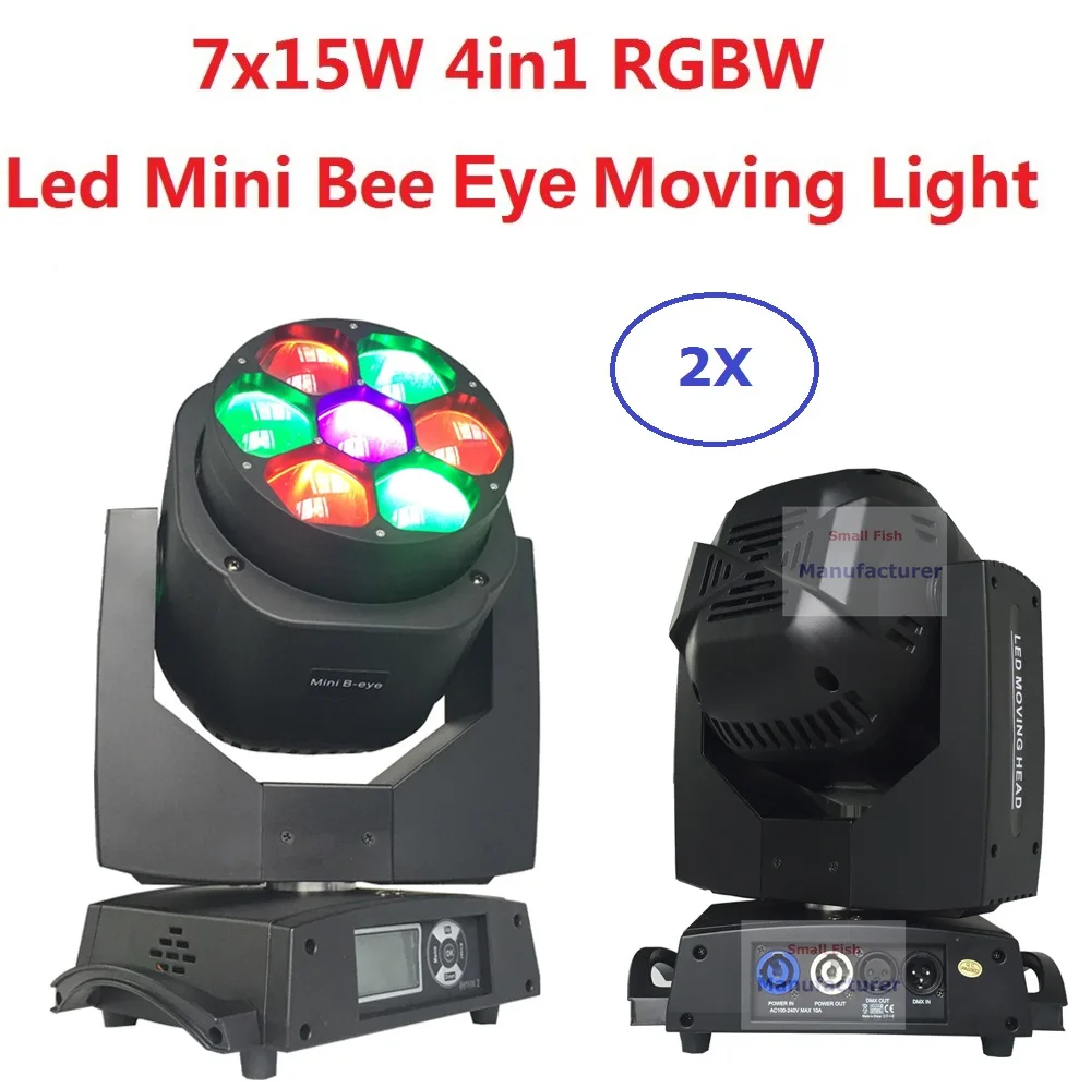 

2xLot New Led Mini Bee Eye Moving Head Light 7x15W RGBW Professional Stage Lights 4-60 degree Zoom DJ DMX Disco Beam Wash Effect