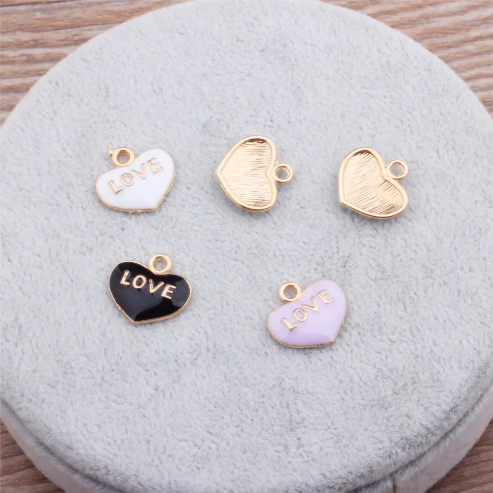50 шт./лот Разноцветные Подвески Сердце Любовь золотой цвет изготовление подходит