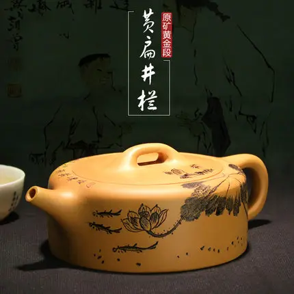 

Yixing заварочные чайники, изготовленные мастерами pure ручная работа, античное золото, секция, глина, чайные наборы