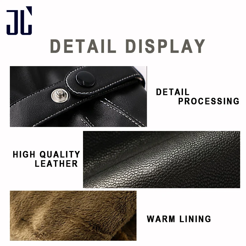 JL Touch Screen Winter Gloves Men PU Leather Thick Warm Windproof Male Cold Protection for Motorcycle Outing | Аксессуары для