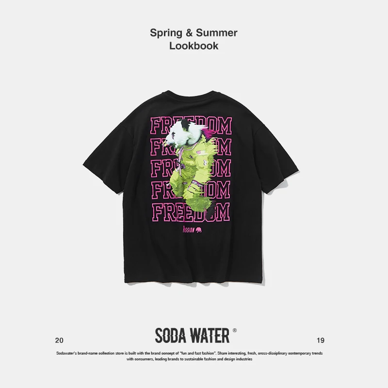 Футболка свободного кроя с принтом SODA WATER Keep Real Freedom летняя хлопковая в стиле хип