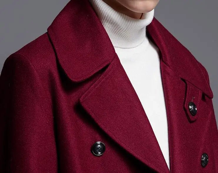 Мужская шерстяная куртка с отложным воротником винно красного цвета|wool coat male|wool