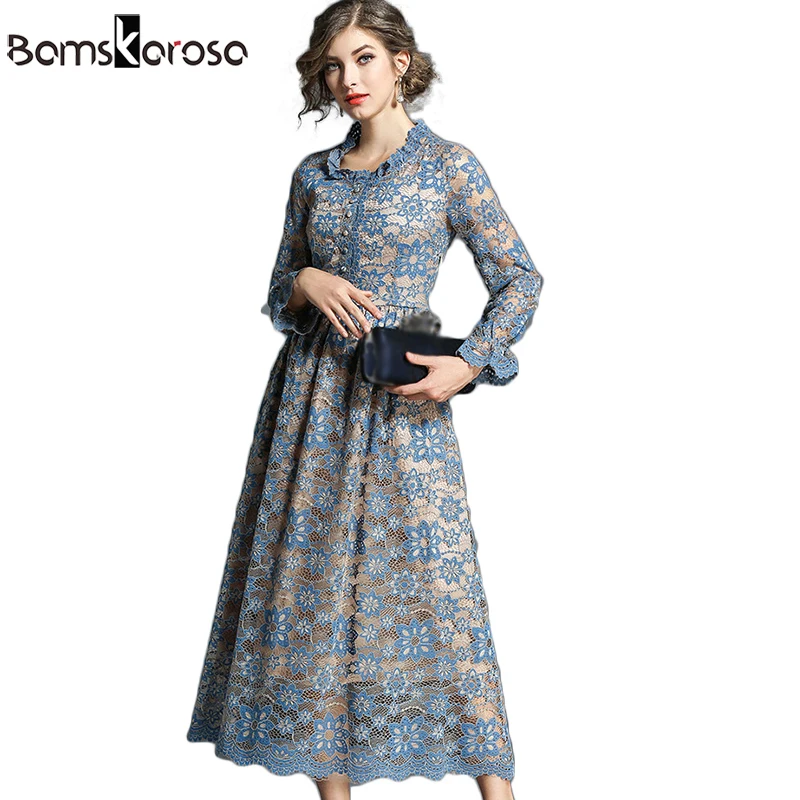 Осеннее платье для девочек 2019 зимняя женская кружева выдалбливают Длинные