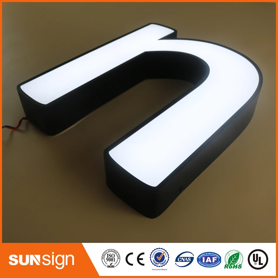 Outdoor stainless steel LED 3d letter sign logo,Frontlit stainless steel acrylic lighting up 3d led letter sign