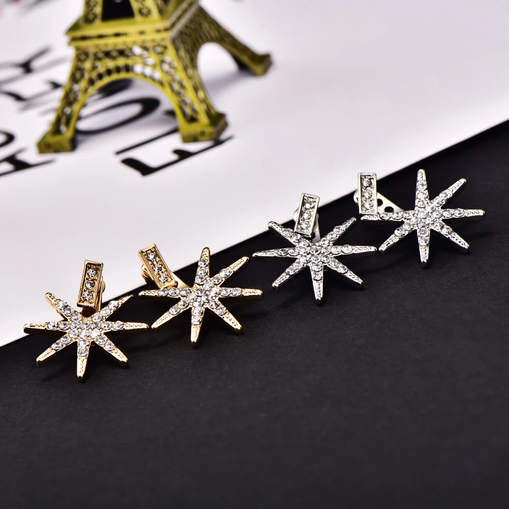 Fashion Trendy Gold Color Star Stud Earrings Double Sided for Women Wedding Party Jewelry Friendship Gift Wholesale | Украшения и