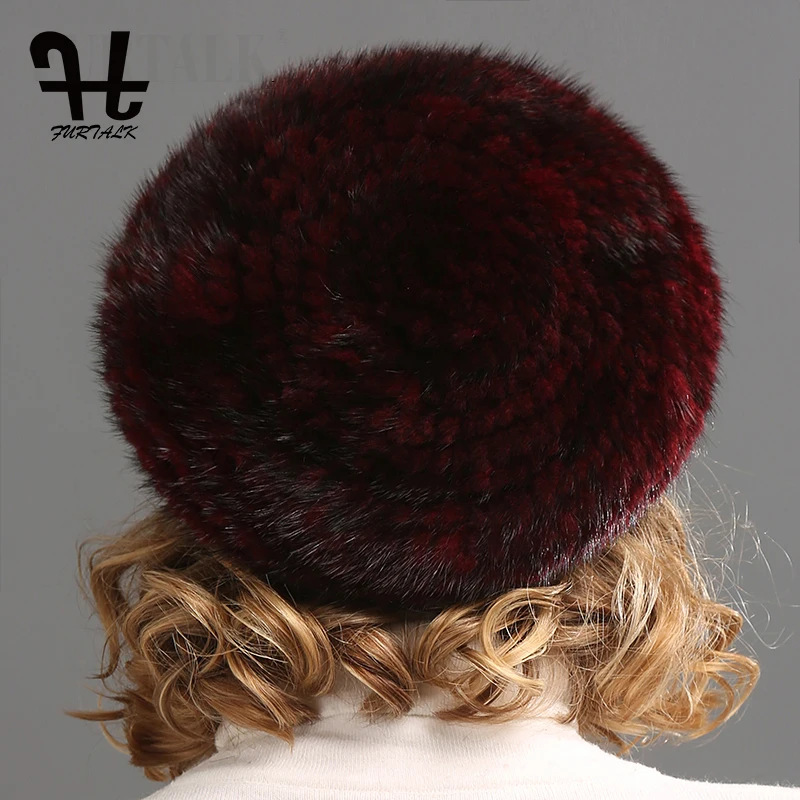 FURTALK 100% натурального меха норки hat женщины зимние меховые шапки берет для женщин