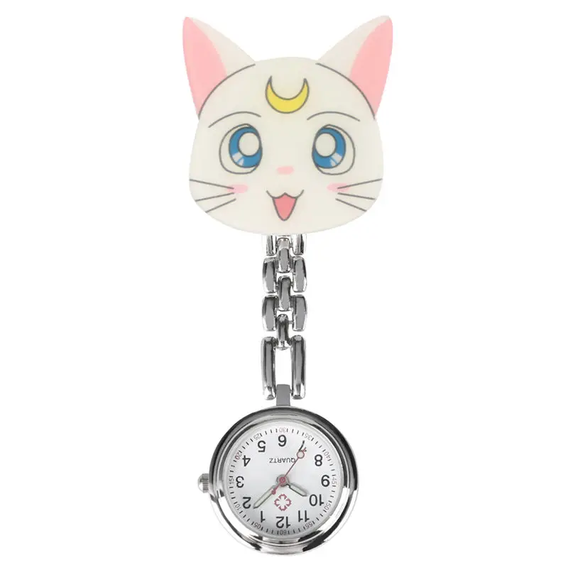 P3083 3D мультфильм котенок кошка медсестры часы светящиеся руки брелок карманные висят клип часы дамы для женщин девочек подарок montre de poche - Цвет: P3083