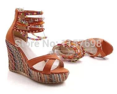 Женские босоножки на танкетке туфли очень высокой платформе в национальном