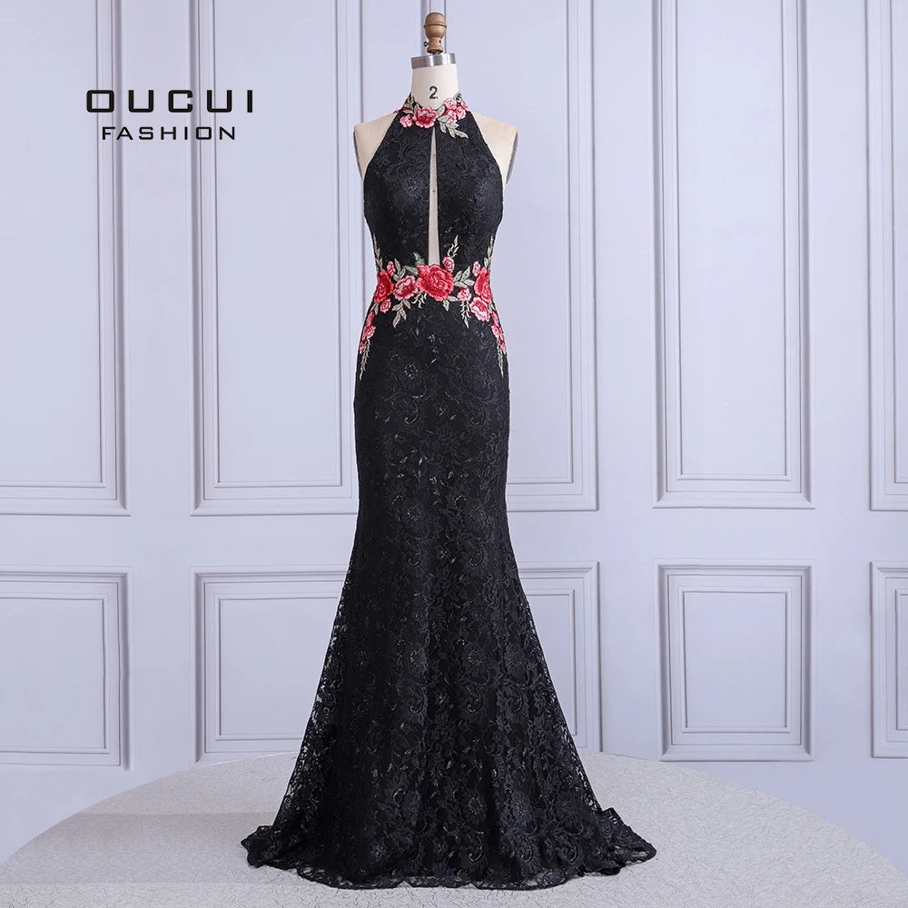 Кружевное длинное вечернее платье без рукавов с лямкой на шее Robe De Soiree Винтажное