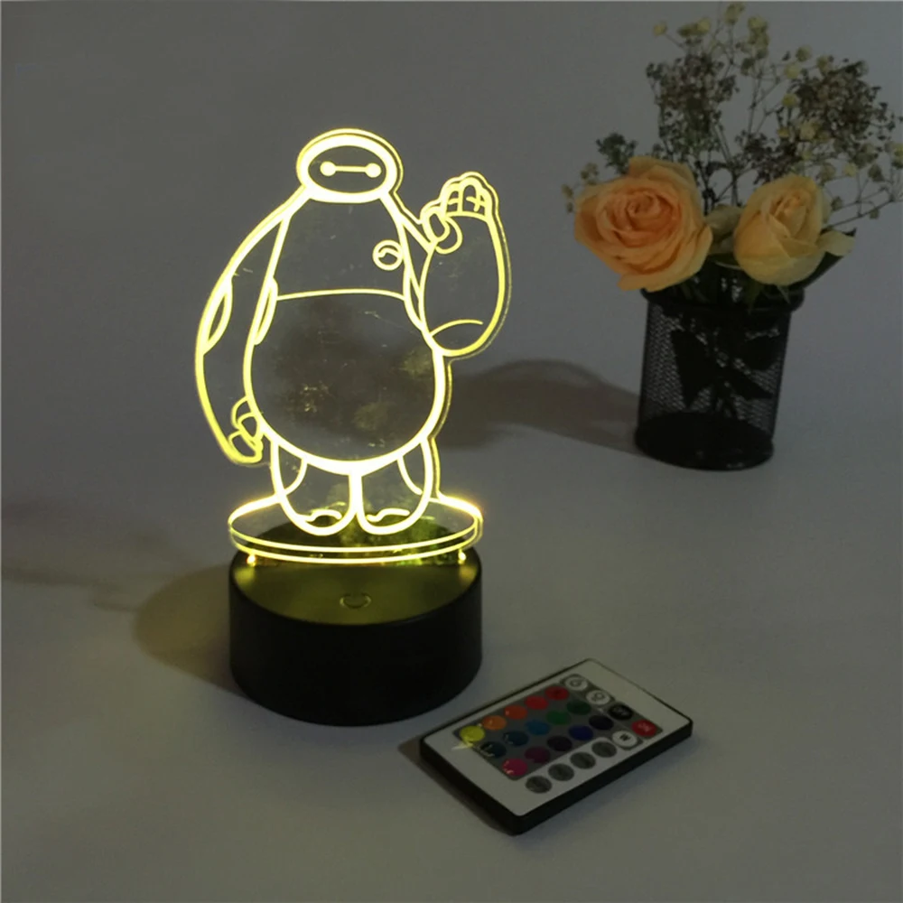 2019 Baymax 3D стерео видения лампы акрил 7 цветов Изменение USB Спальня ночной