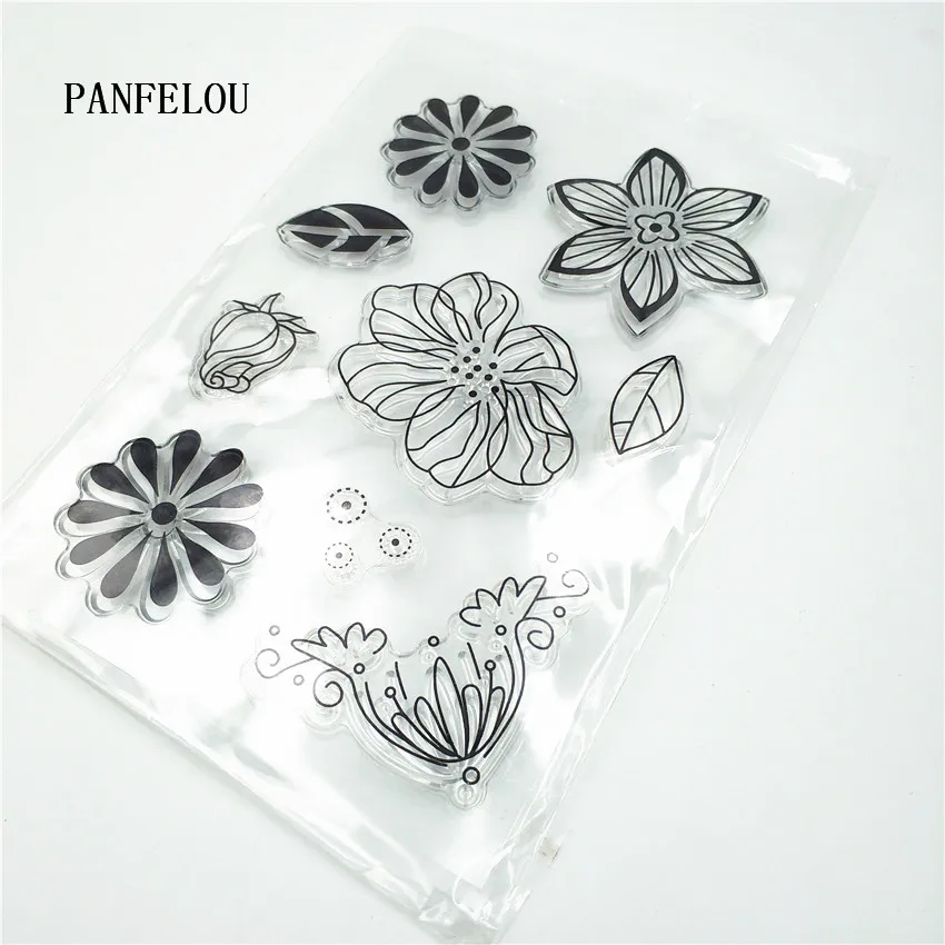 Прозрачный силиконовый штамп PANFELOU с цветами и листьями/печать сделай сам для