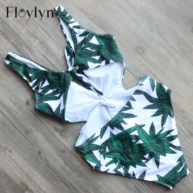 Слитный купальник Floylyn купальный костюм с принтом зеленых листьев дерева